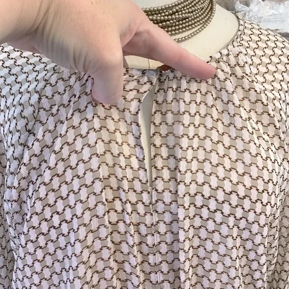 DKNY Women's Neutral Keyhole Neck Long Sleeve Peasant Tie Waist Maxi Dress XL - Picture 6 of 11